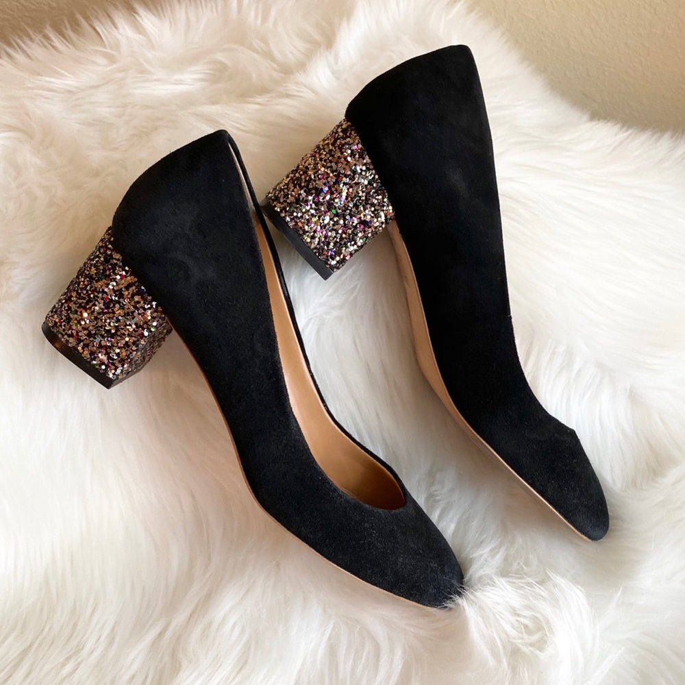 J. Crew Factory Black Glitter Block Heels